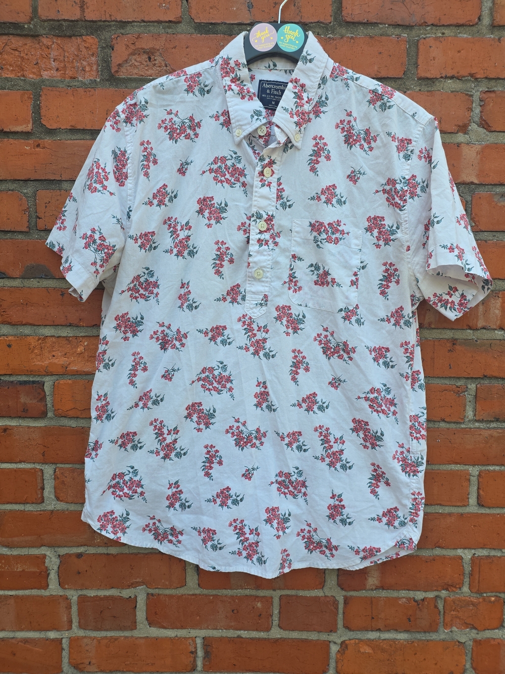 Abercrombie & Fitch Men’s Medium Floral Popover Shirt Short Sleeve Cotton (Z1)